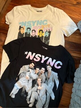 NSYNC Graphic Tee Bundle Lot 2 Shirts Bye Bye Bye Vintage Style Y2K Pop (1248)